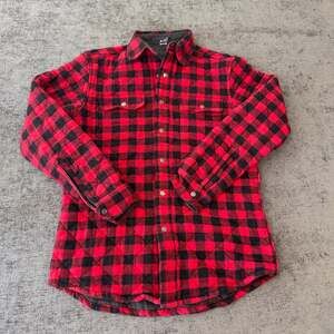 Tailor Vintage Mens Quilted Flannel Shirt Jacket Small Red Black Buffalo Plaid